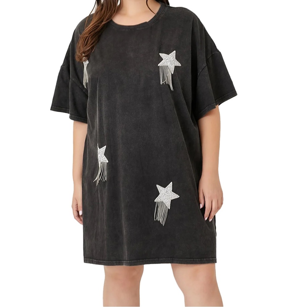 Boutique BaeVely Shooting Rhinestone Star Tee Dress Plus SZ 2X NWOT